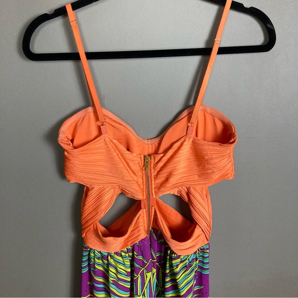 2B Bebe cutout dress resort long banded orange purple colorful medium - Picture 5 of 9
